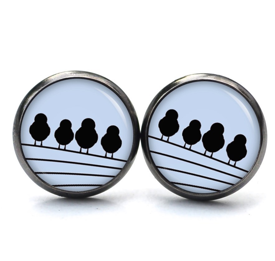 Ohrstecker, Ohrhänger, Clipse & Druckknopf – Motiv 4 Vögel auf dem Drahtseil Blau – Schmuck aus Edelstahl Ohrstecker, Ohrhänger, Clipse & Druckknopf - Motiv 4 Vögel auf dem Drahtseil Blau - Schmuck aus Edelstahl