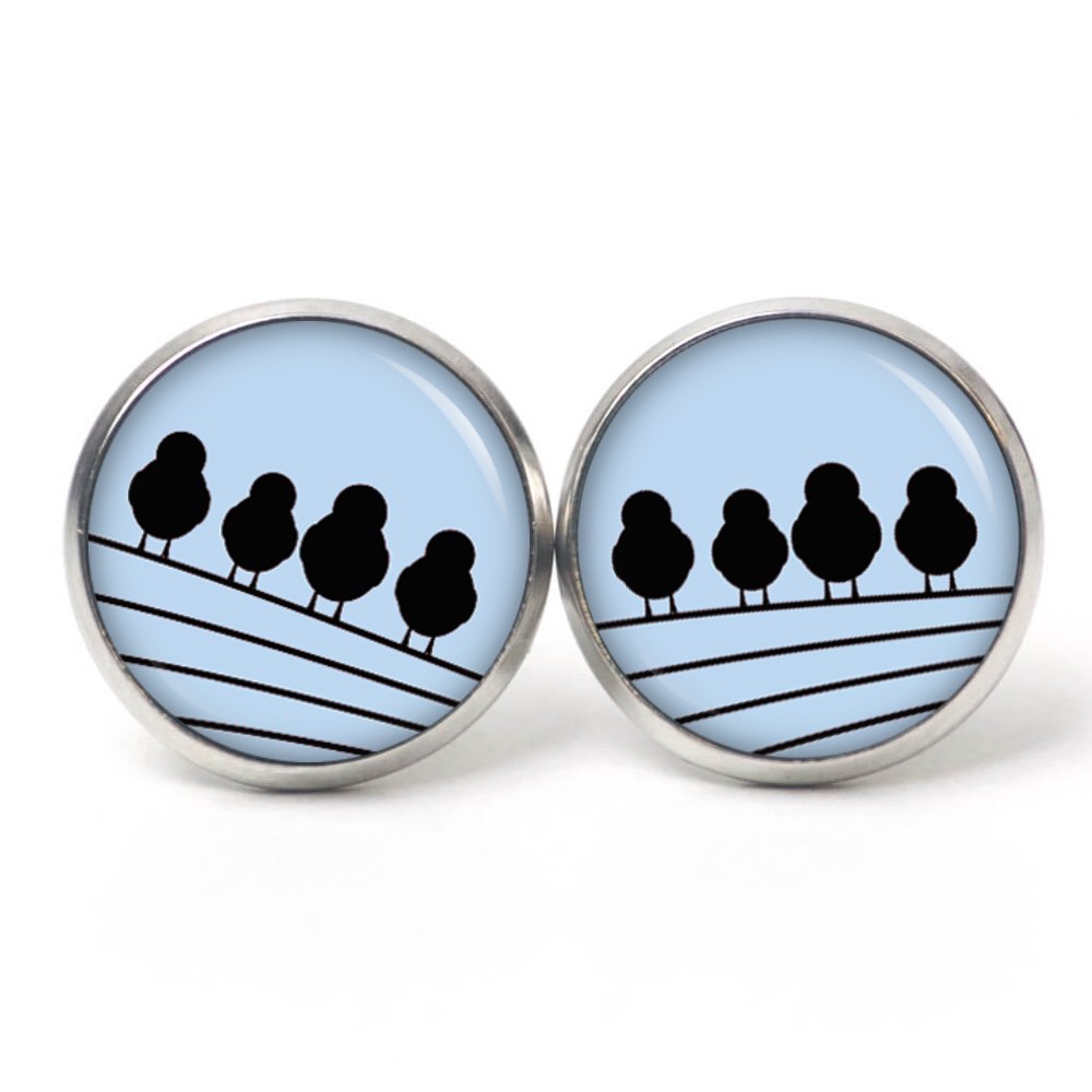 Ohrstecker, Ohrhänger, Clipse & Druckknopf – Motiv 4 Vögel auf dem Drahtseil Blau – Schmuck aus Edelstahl Ohrstecker, Ohrhänger, Clipse & Druckknopf - Motiv 4 Vögel auf dem Drahtseil Blau - Schmuck aus Edelstahl