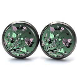 Druckknopf Ohrstecker Ohrhänger Clipse romantische Blumenwiese in grün rosa Druckknopf Ohrstecker Ohrhänger Clipse romantische Blumenwiese in grün rosa