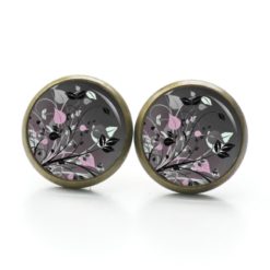 Druckknopf Ohrstecker Ohrhänger Clipse romantische Blumenwiese in grau u rosa Druckknopf Ohrstecker Ohrhänger Clipse romantische Blumenwiese in grau u rosa