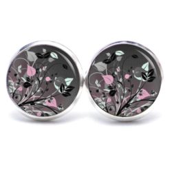 Druckknopf Ohrstecker Ohrhänger Clipse romantische Blumenwiese in grau u rosa