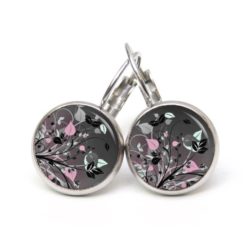 Druckknopf Ohrstecker Ohrhänger Clipse romantische Blumenwiese in grau u rosa Druckknopf Ohrstecker Ohrhänger Clipse romantische Blumenwiese in grau u rosa