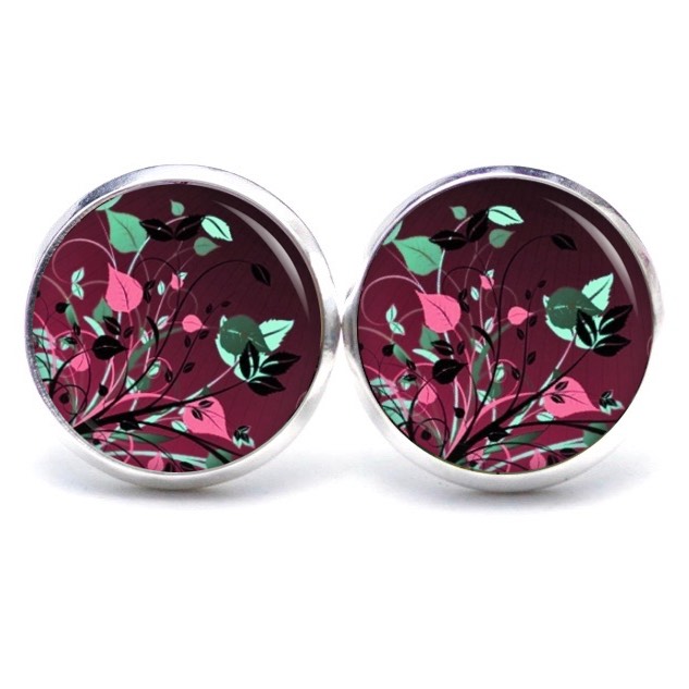Druckknopf Ohrstecker Ohrhänger Clipse Blumenwiese in Rosarot, Rosa und Grün Druckknopf Ohrstecker Ohrhänger Clipse Blumenwiese in Rosarot, Rosa und Grün
