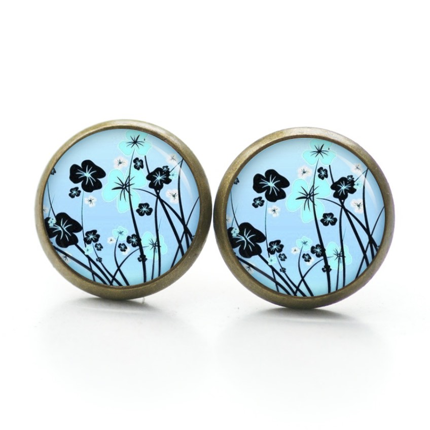 Ohrstecker, Ohrhänger, Clipse & Druckknopf – Motiv Blumenwiese in türkis – Schmuck aus Edelstahl Ohrstecker, Ohrhänger, Clipse & Druckknopf – Motiv Blumenwiese in türkis – Schmuck aus Edelstahl