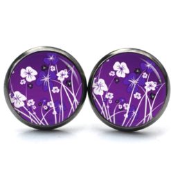 Druckknopf Ohrstecker Ohrhänger Clipse violette Blumenwiese Druckknopf Ohrstecker Ohrhänger Clipse violette Blumenwiese