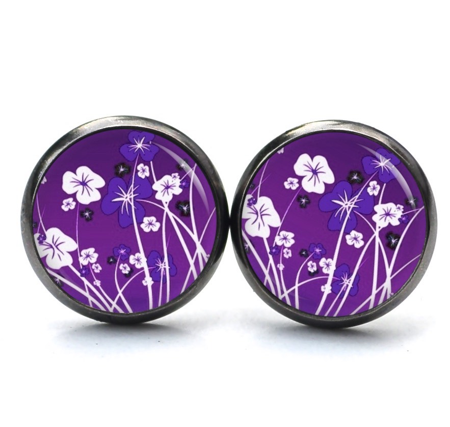 Druckknopf Ohrstecker Ohrhänger Clipse violette Blumenwiese Druckknopf Ohrstecker Ohrhänger Clipse violette Blumenwiese