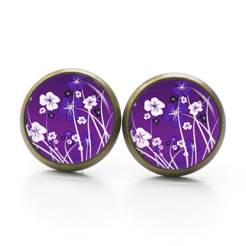 Druckknopf Ohrstecker Ohrhänger Clipse violette Blumenwiese Druckknopf Ohrstecker Ohrhänger Clipse violette Blumenwiese