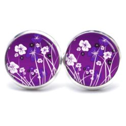 Druckknopf Ohrstecker Ohrhänger Clipse violette Blumenwiese