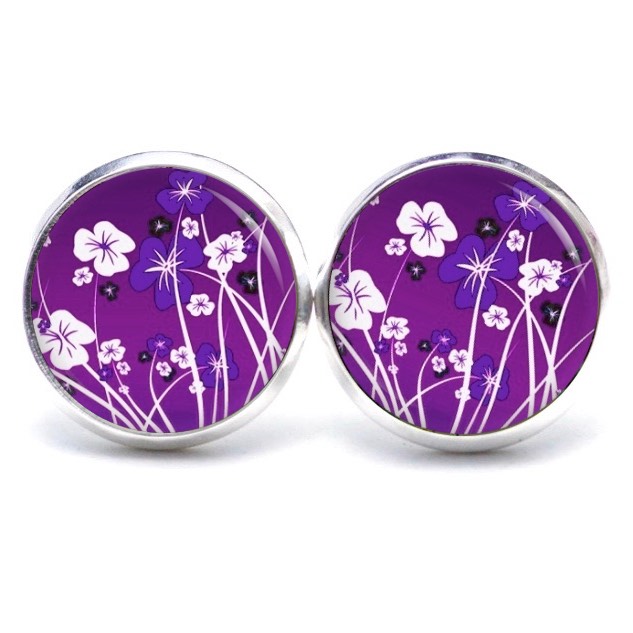 Druckknopf Ohrstecker Ohrhänger Clipse violette Blumenwiese Druckknopf Ohrstecker Ohrhänger Clipse violette Blumenwiese