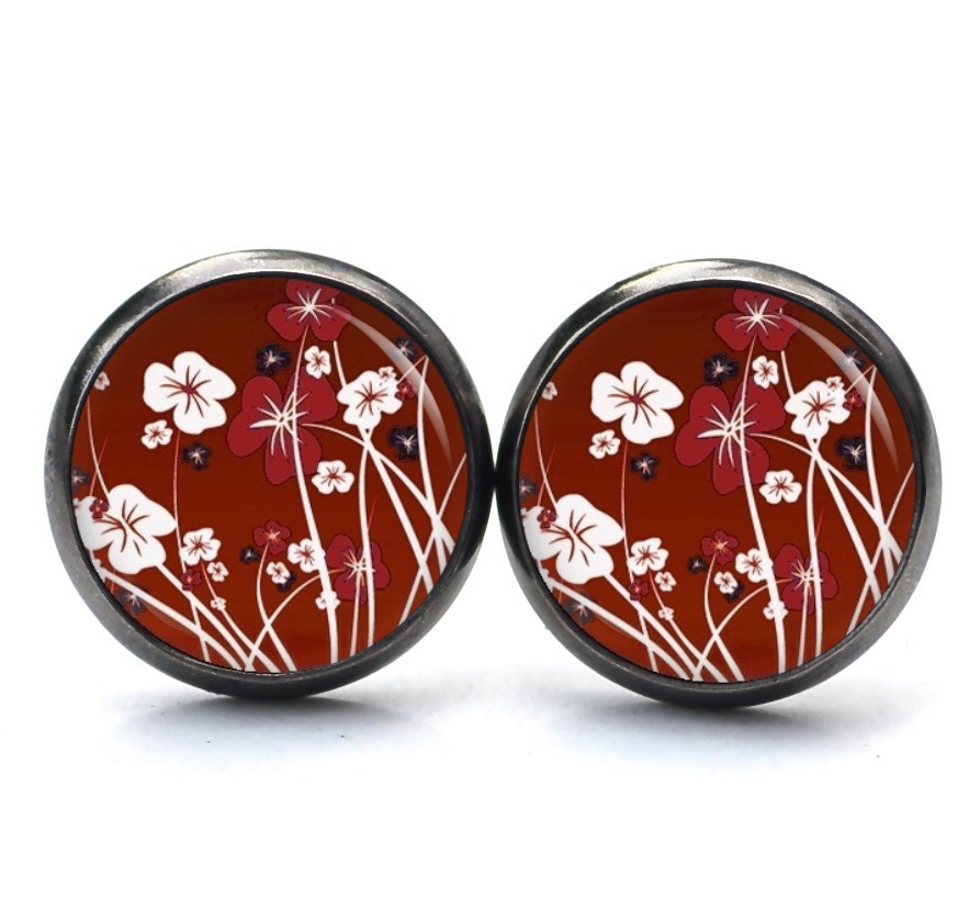 Druckknopf Ohrstecker Ohrhänger Clipse rote Blumenwiese Druckknopf Ohrstecker Ohrhänger Clipse rote Blumenwiese