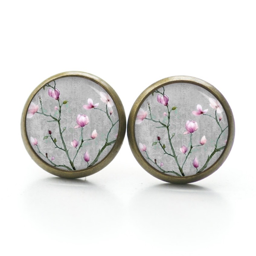 Druckknopf Ohrstecker Ohrhänger Clipse Kirschblüten in grau und rosa Druckknopf Ohrstecker Ohrhänger Clipse Kirschblüten in grau und rosa