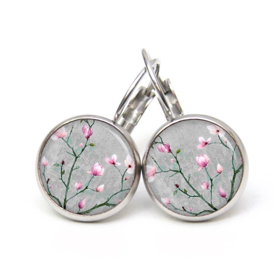 Druckknopf Ohrstecker Ohrhänger Clipse Kirschblüten in grau und rosa Druckknopf Ohrstecker Ohrhänger Clipse Kirschblüten in grau und rosa