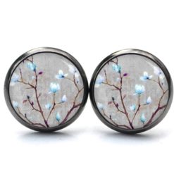 Druckknopf Ohrstecker Ohrhänger Clipse Kirschblüten in grau und hellblau Druckknopf Ohrstecker Ohrhänger Clipse Kirschblüten in grau und hellblau