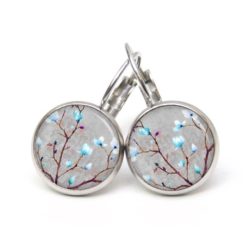 Druckknopf Ohrstecker Ohrhänger Clipse Kirschblüten in grau und hellblau Druckknopf Ohrstecker Ohrhänger Clipse Kirschblüten in grau und hellblau