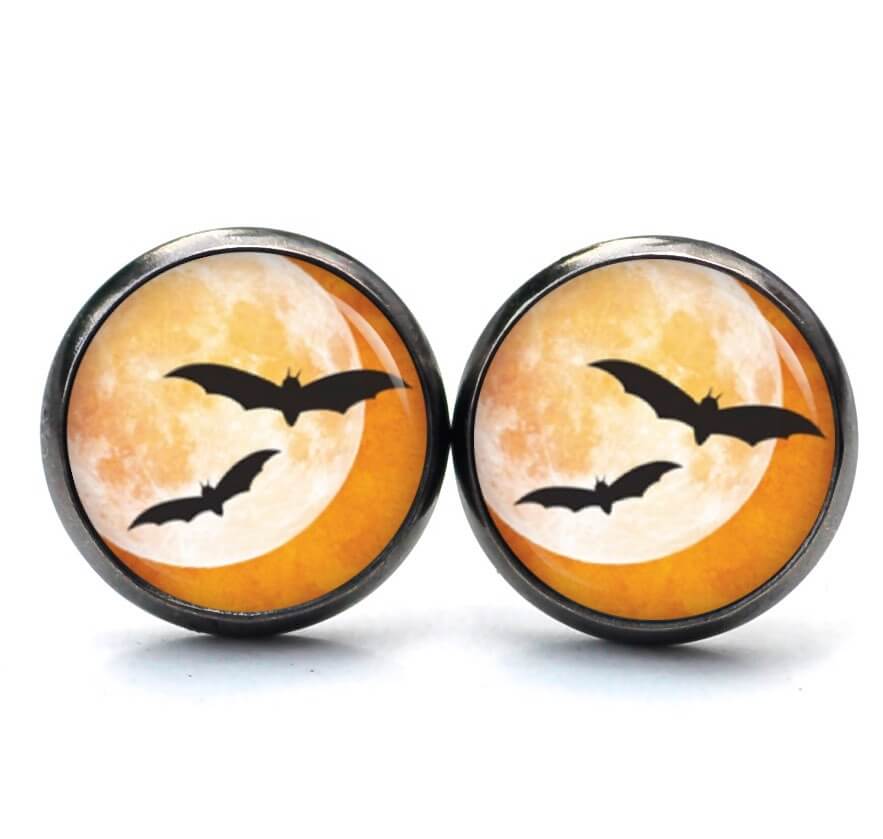 Druckknopf Ohrstecker Ohrhänger Clipse Halloween Vollmond mit Fledermäusen Druckknopf Ohrstecker Ohrhänger Clipse Halloween Vollmond mit Fledermäusen