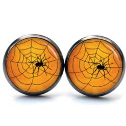 Druckknopf Ohrstecker Ohrhänger Clipse Halloween Spinne mit Spinnennetz Druckknopf Ohrstecker Ohrhänger Clipse Halloween Spinne mit Spinnennetz