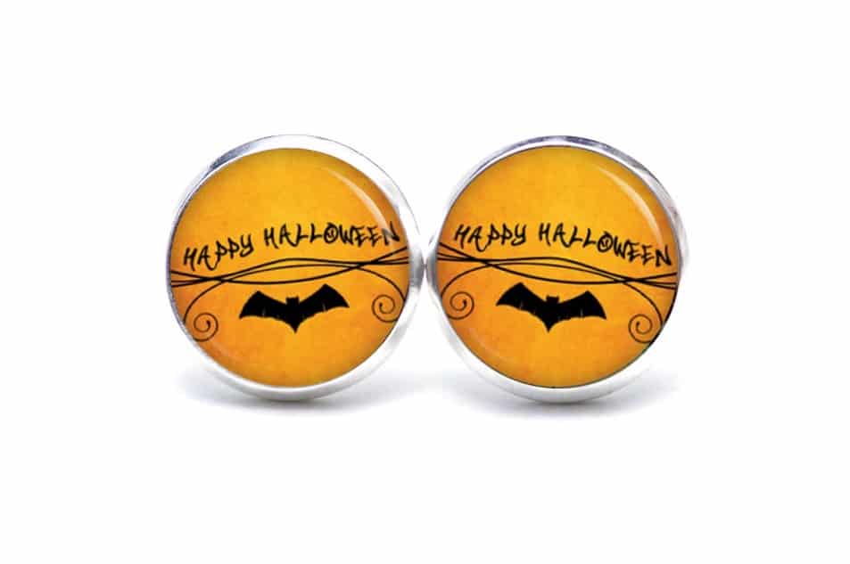 Druckknopf Ohrstecker Ohrhänger Happy Halloween mit Fledermaus Druckknopf Ohrstecker Ohrhänger Happy Halloween mit Fledermaus