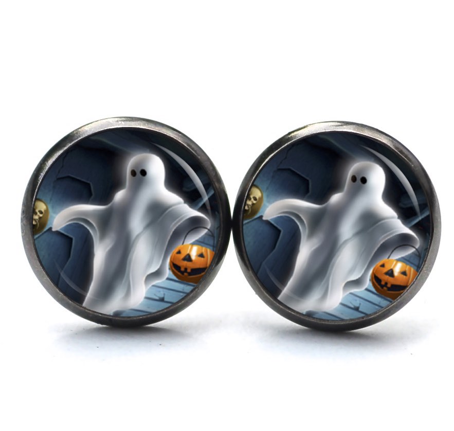 Druckknopf Ohrstecker Ohrhänger Clipse Geist mit Kürbis Druckknopf Ohrstecker Ohrhänger Clipse Geist mit Kürbis