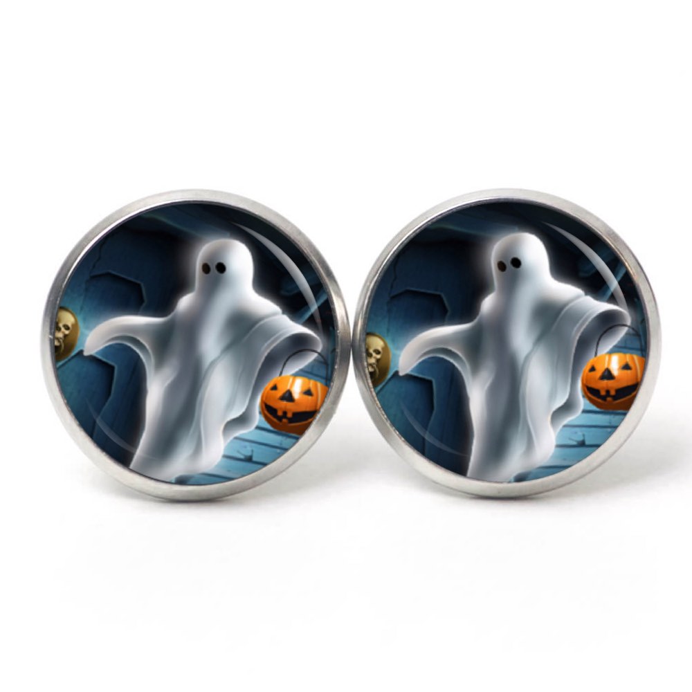Druckknopf Ohrstecker Ohrhänger Clipse Geist mit Kürbis Druckknopf Ohrstecker Ohrhänger Clipse Geist mit Kürbis