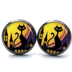 Druckknopf Ohrstecker Ohrhänger Clipse Halloween Katze in der Stadt Druckknopf Ohrstecker Ohrhänger Clipse Halloween Katze in der Stadt