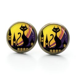 Druckknopf Ohrstecker Ohrhänger Clipse Halloween Katze in der Stadt Druckknopf Ohrstecker Ohrhänger Clipse Halloween Katze in der Stadt