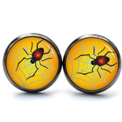 Druckknopf Ohrstecker Ohrhänger Clipse Halloween Spinne mit Spinnennetz