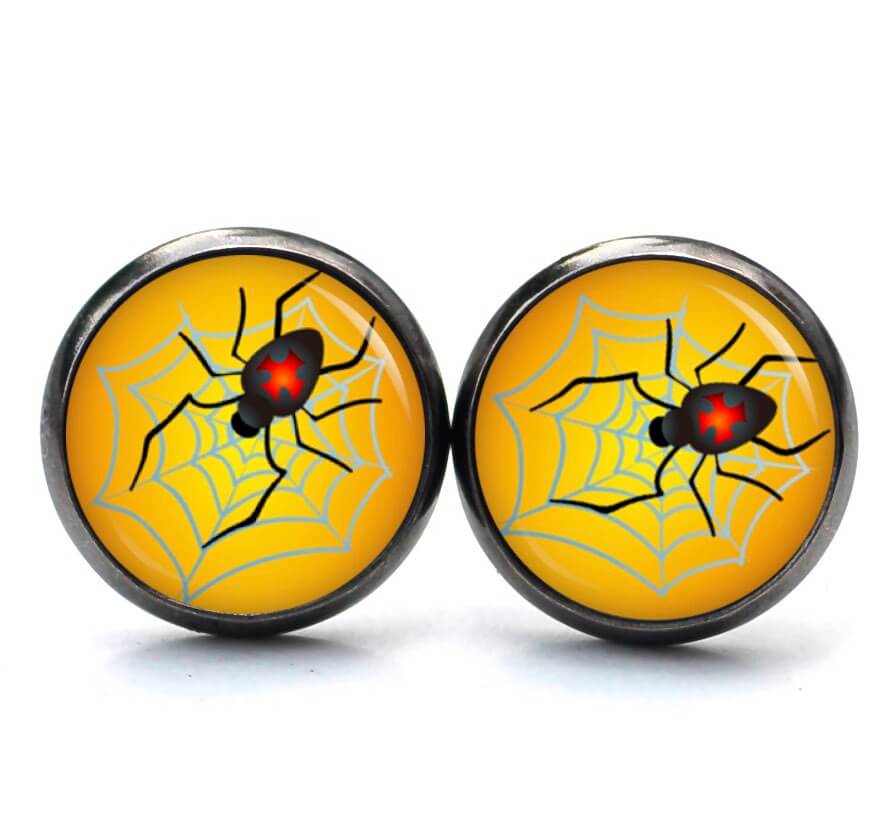 Druckknopf Ohrstecker Ohrhänger Clipse Halloween Spinne mit Spinnennetz Druckknopf Ohrstecker Ohrhänger Clipse Halloween Spinne mit Spinnennetz