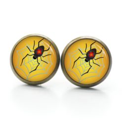 Druckknopf Ohrstecker Ohrhänger Clipse Halloween Spinne mit Spinnennetz Druckknopf Ohrstecker Ohrhänger Clipse Halloween Spinne mit Spinnennetz