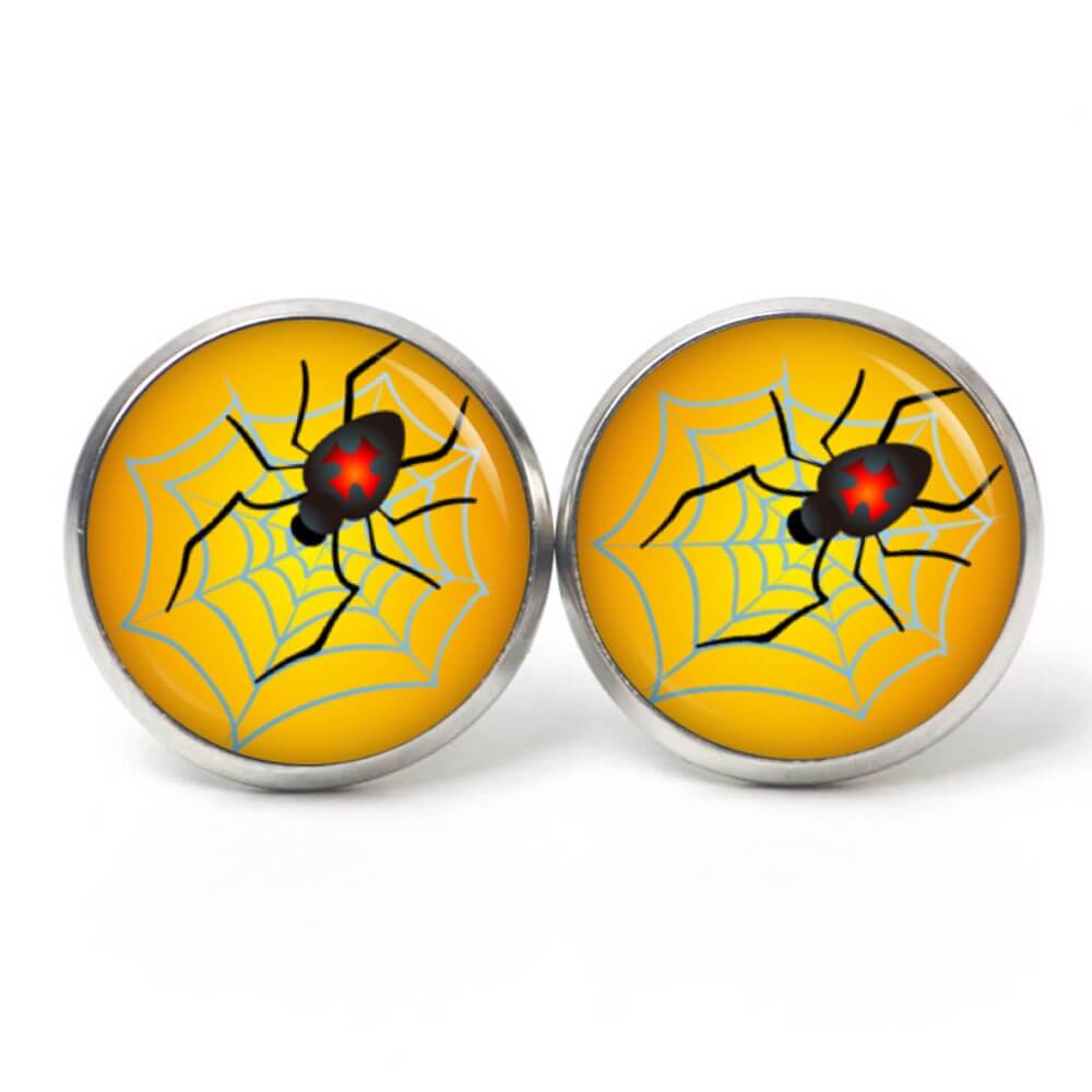 Druckknopf Ohrstecker Ohrhänger Clipse Halloween Spinne mit Spinnennetz Druckknopf Ohrstecker Ohrhänger Clipse Halloween Spinne mit Spinnennetz