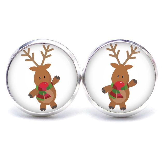 Weihnchtliche Ohrstecker Ohrhänger Clipse Druckknopf Rudolph Elch Reindeer in weiß Weihnchtliche Ohrstecker Ohrhänger Clipse Druckknopf Rudolph Elch Reindeer in weiß