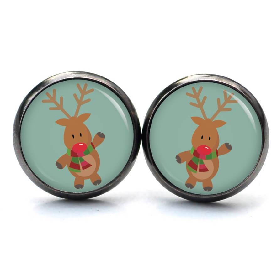 Weihnchtliche Ohrstecker Ohrhänger Clipse Druckknopf Rudolph Elch Reindeer in Türkis Weihnchtliche Ohrstecker Ohrhänger Clipse Druckknopf Rudolph Elch Reindeer in Türkis