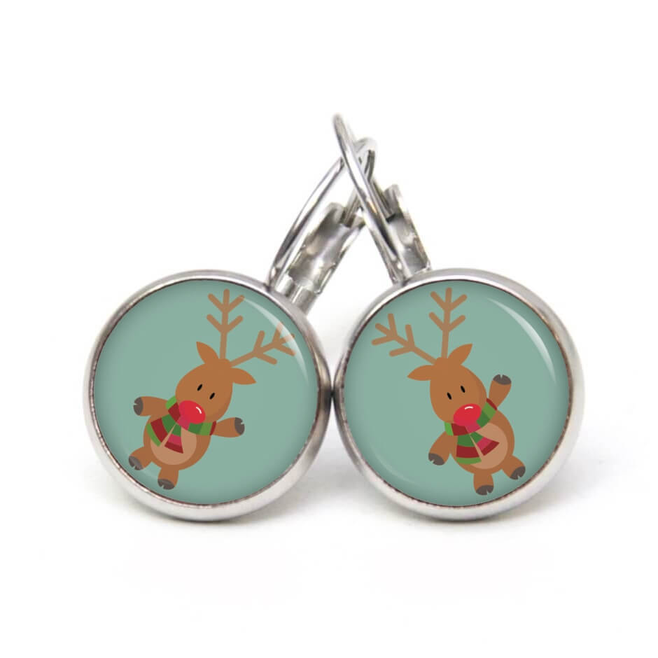 Weihnchtliche Ohrstecker Ohrhänger Clipse Druckknopf Rudolph Elch Reindeer in Türkis Weihnchtliche Ohrstecker Ohrhänger Clipse Druckknopf Rudolph Elch Reindeer in Türkis