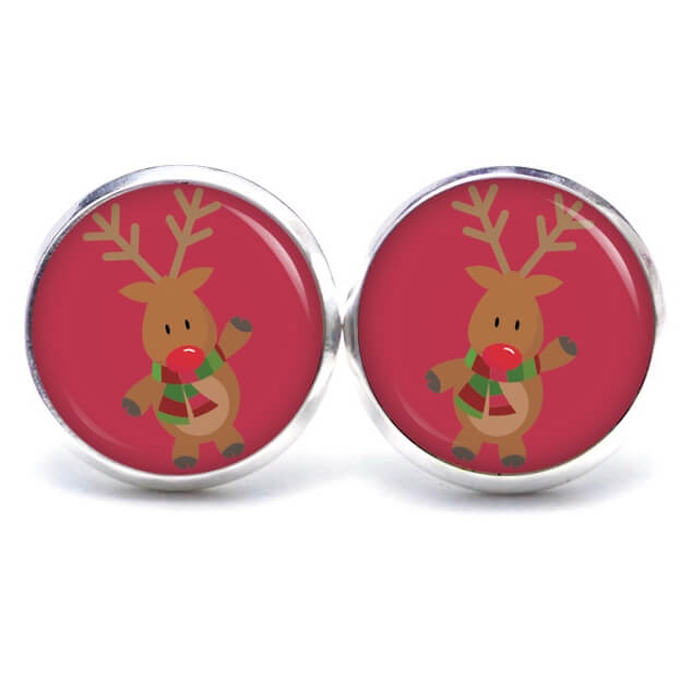 Weihnchtliche Ohrstecker Ohrhänger Clipse Druckknopf Rudolph Elch Reindeer in Rosarot Weihnchtliche Ohrstecker Ohrhänger Clipse Druckknopf Rudolph Elch Reindeer in Rosarot