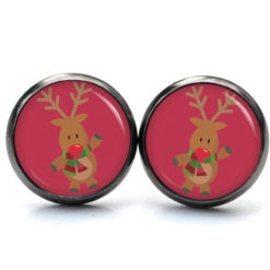 Weihnchtliche Ohrstecker Ohrhänger Clipse Druckknopf Rudolph Elch Reindeer in Rosarot Weihnchtliche Ohrstecker Ohrhänger Clipse Druckknopf Rudolph Elch Reindeer in Rosarot