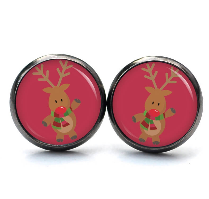 Weihnchtliche Ohrstecker Ohrhänger Clipse Druckknopf Rudolph Elch Reindeer in Rosarot Weihnchtliche Ohrstecker Ohrhänger Clipse Druckknopf Rudolph Elch Reindeer in Rosarot
