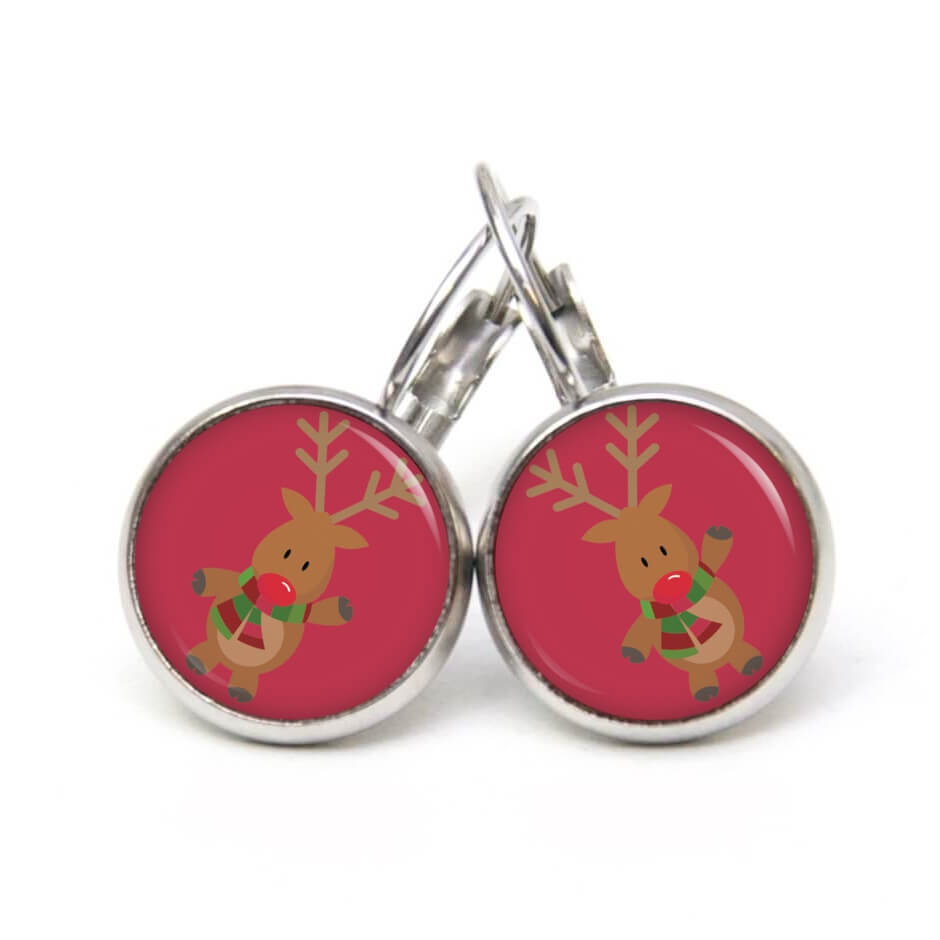 Weihnchtliche Ohrstecker Ohrhänger Clipse Druckknopf Rudolph Elch Reindeer in Rosarot Weihnchtliche Ohrstecker Ohrhänger Clipse Druckknopf Rudolph Elch Reindeer in Rosarot