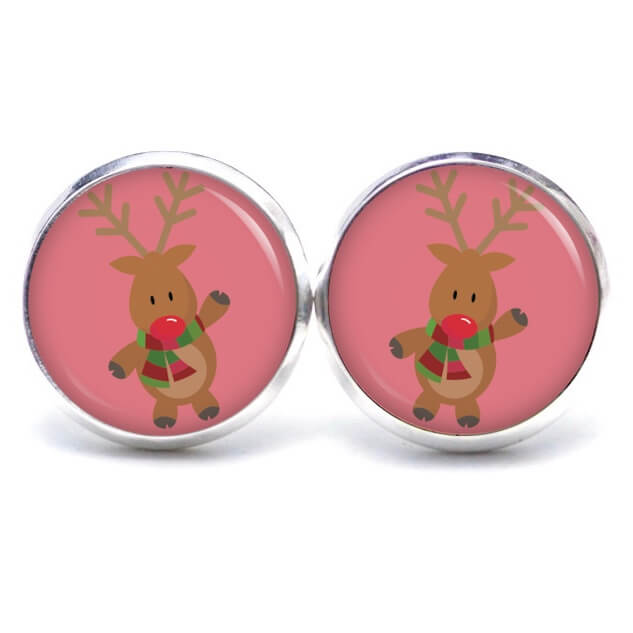 Weihnchtliche Ohrstecker Ohrhänger Clipse Druckknopf Rudolph Elch Reindeer in Rosa Weihnchtliche Ohrstecker Ohrhänger Clipse Druckknopf Rudolph Elch Reindeer in Rosa