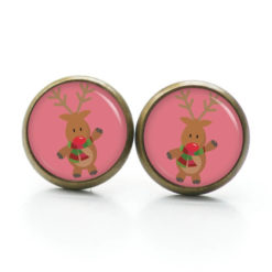 Weihnchtliche Ohrstecker Ohrhänger Clipse Druckknopf Rudolph Elch Reindeer in Rosa Weihnchtliche Ohrstecker Ohrhänger Clipse Druckknopf Rudolph Elch Reindeer in Rosa