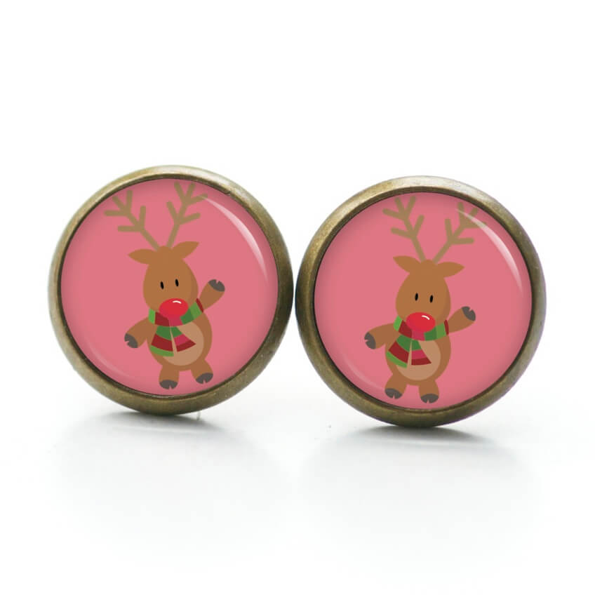 Weihnchtliche Ohrstecker Ohrhänger Clipse Druckknopf Rudolph Elch Reindeer in Rosa Weihnchtliche Ohrstecker Ohrhänger Clipse Druckknopf Rudolph Elch Reindeer in Rosa