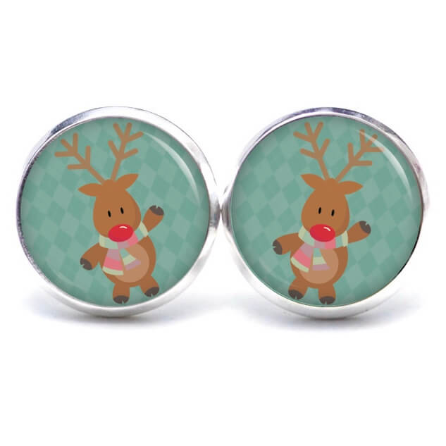 Weihnchtliche Ohrstecker Ohrhänger Clipse Druckknopf Rudolph Elch Reindeer in Türkis Weihnchtliche Ohrstecker Ohrhänger Clipse Druckknopf Rudolph Elch Reindeer in Türkis