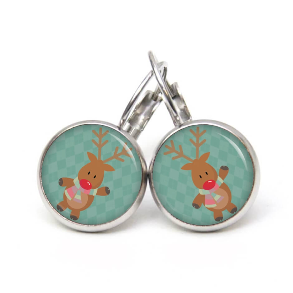 Weihnchtliche Ohrstecker Ohrhänger Clipse Druckknopf Rudolph Elch Reindeer in Türkis Weihnchtliche Ohrstecker Ohrhänger Clipse Druckknopf Rudolph Elch Reindeer in Türkis