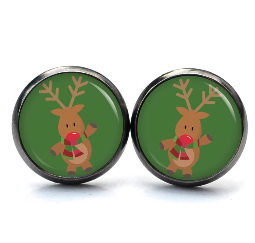 Weihnchtliche Ohrstecker Ohrhänger Clipse Druckknopf Rudolph Elch Reindeer in Grün Weihnchtliche Ohrstecker Ohrhänger Clipse Druckknopf Rudolph Elch Reindeer in Grün