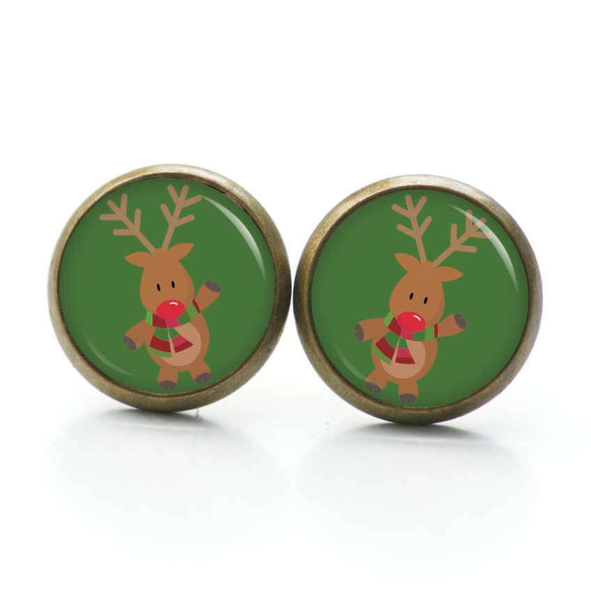 Weihnchtliche Ohrstecker Ohrhänger Clipse Druckknopf Rudolph Elch Reindeer in Grün Weihnchtliche Ohrstecker Ohrhänger Clipse Druckknopf Rudolph Elch Reindeer in Grün