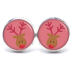 Weihnchtliche Ohrstecker Ohrhänger Clipse Druckknopf Rudolph Elch Reindeer in Rosa
