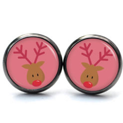 Weihnchtliche Ohrstecker Ohrhänger Clipse Druckknopf Rudolph Elch Reindeer in Rosa Weihnchtliche Ohrstecker Ohrhänger Clipse Druckknopf Rudolph Elch Reindeer in Rosa