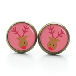 Weihnchtliche Ohrstecker Ohrhänger Clipse Druckknopf Rudolph Elch Reindeer in Rosa Weihnchtliche Ohrstecker Ohrhänger Clipse Druckknopf Rudolph Elch Reindeer in Rosa