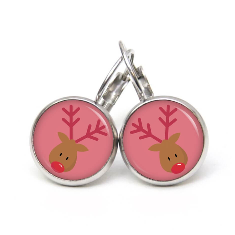 Weihnchtliche Ohrstecker Ohrhänger Clipse Druckknopf Rudolph Elch Reindeer in Rosa Weihnchtliche Ohrstecker Ohrhänger Clipse Druckknopf Rudolph Elch Reindeer in Rosa