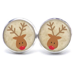 Weihnchtliche Ohrstecker Ohrhänger Clipse Druckknopf Rudolph Elch Reindeer in Beige