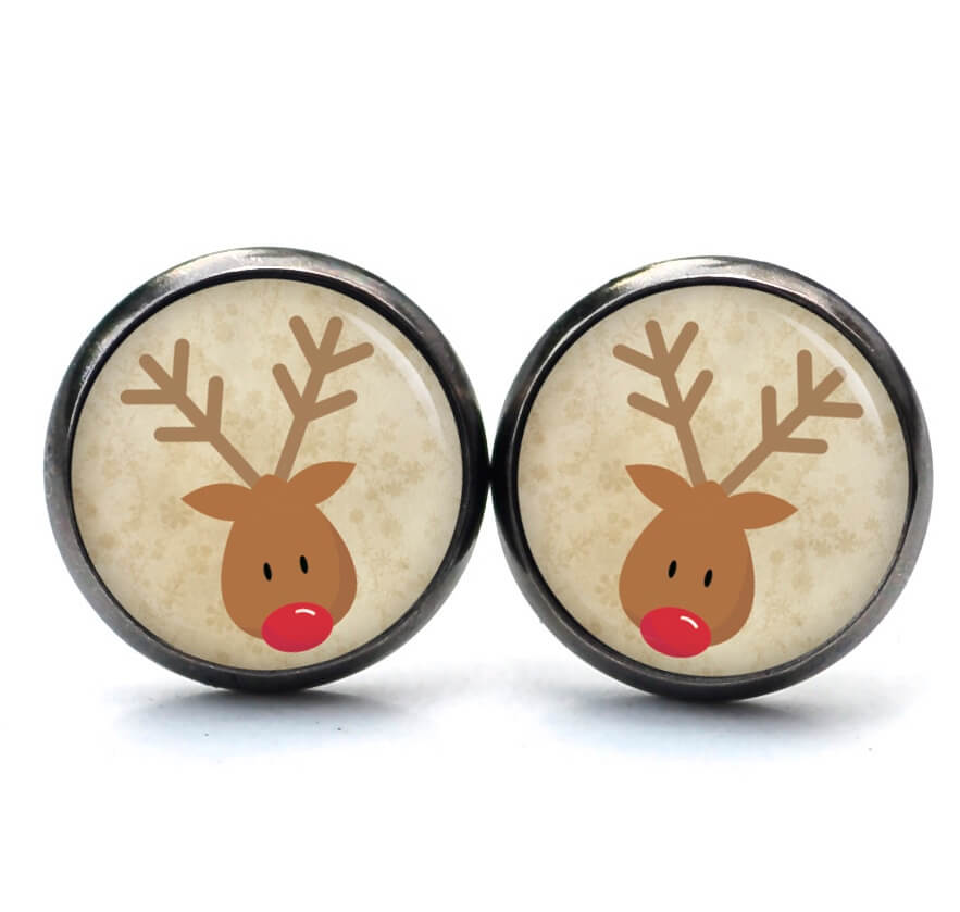 Weihnchtliche Ohrstecker Ohrhänger Clipse Druckknopf Rudolph Elch Reindeer in Beige Weihnchtliche Ohrstecker Ohrhänger Clipse Druckknopf Rudolph Elch Reindeer in Beige