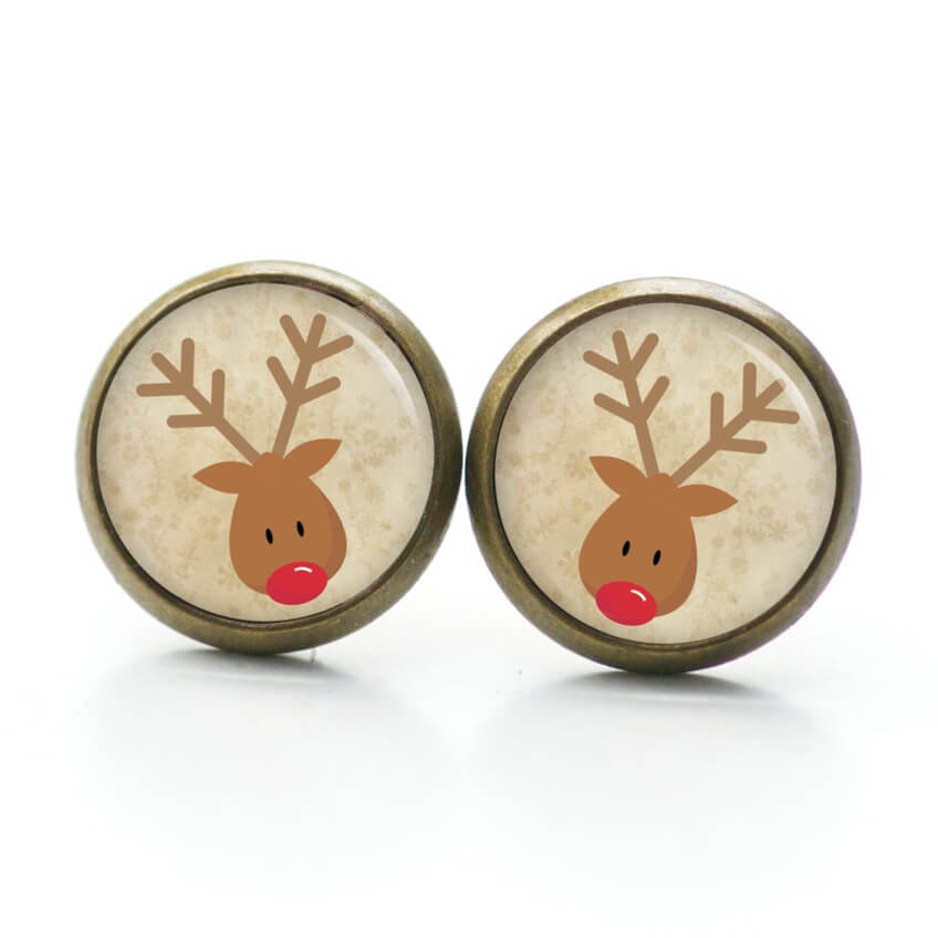 Weihnchtliche Ohrstecker Ohrhänger Clipse Druckknopf Rudolph Elch Reindeer in Beige Weihnchtliche Ohrstecker Ohrhänger Clipse Druckknopf Rudolph Elch Reindeer in Beige